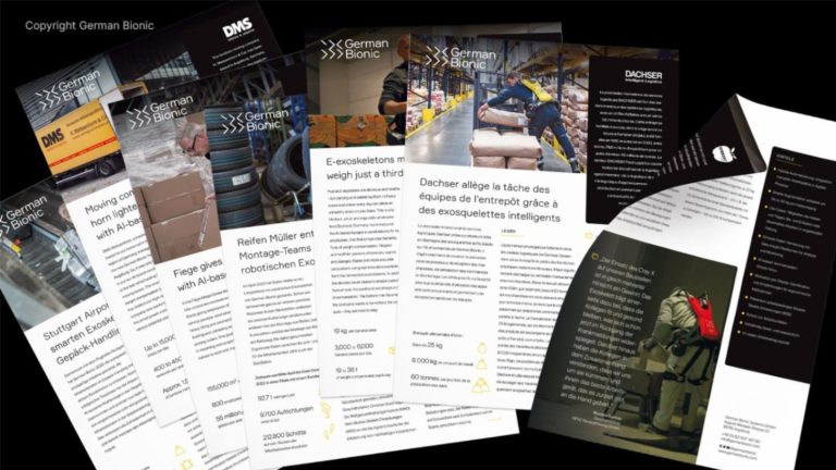 Graphic design, branding and positioning, marketing, copywriting and creation of powerpoint templates for a European robotics company that develops and manufactures smart power suits and other wearable technologies